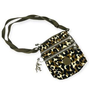 KIPLING Keiko Crossbody Purse Shoulder Bag Olive Camouflage Nylon Monkey Charm